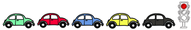 What colour car is first in the line?