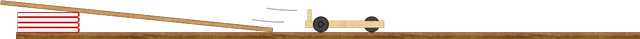 The figure shows a dynamics trolley just after it has reached the end of a ramp.
Which of the following statements help explain why the trolley slows down when it has left the ramp?