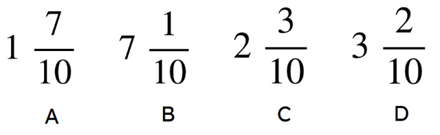 The image shows four mixed numbers labelled A to D. Match the decimal numbers to the mixed numbers.