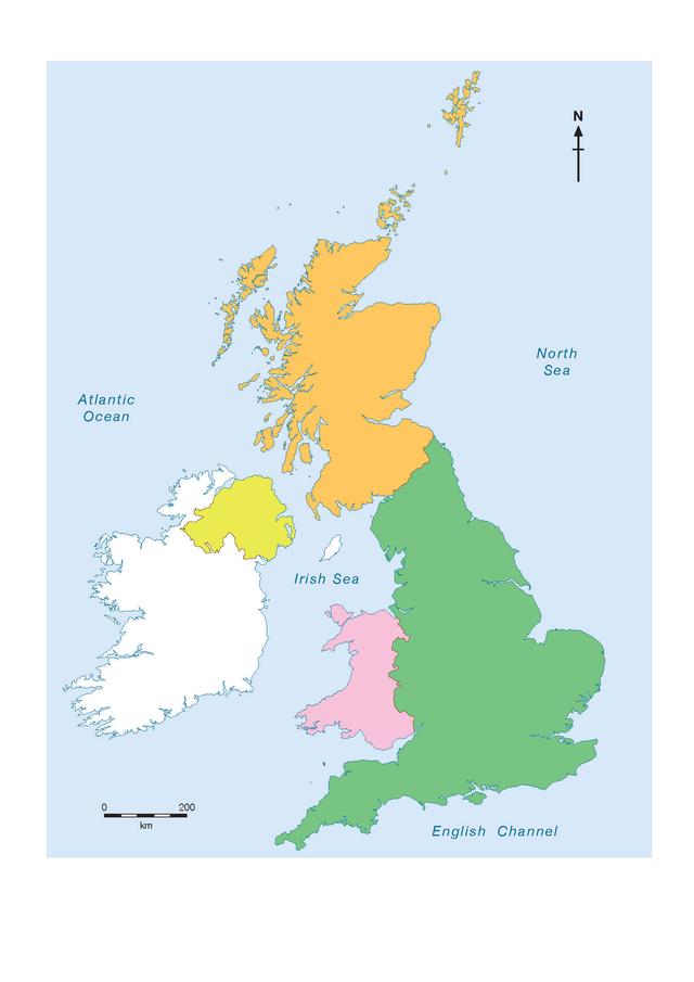 Which nation of the UK is orange?