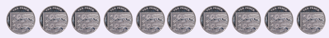 What amount is not equivalent to these 10 p pieces?