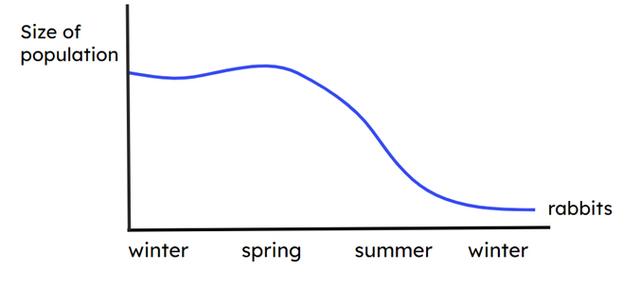 The graph shows the size of a population of rabbits. Which of the following is most likely to explain the shape of the graph?