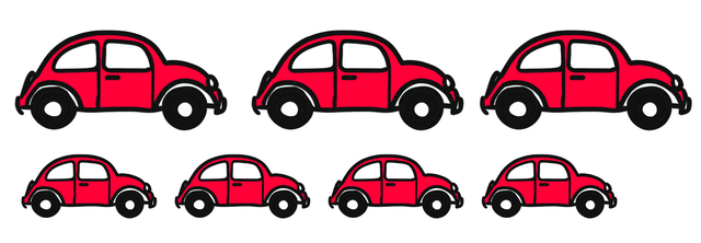 There are 3 large cars and 4 small cars. We can represent this as...