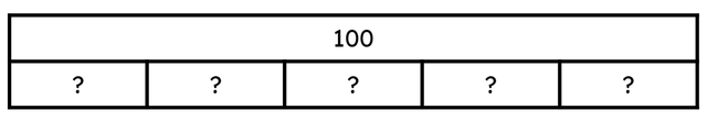 Look at the bar model. 100 is composed of five equal parts of <span class="blank">______</span>.