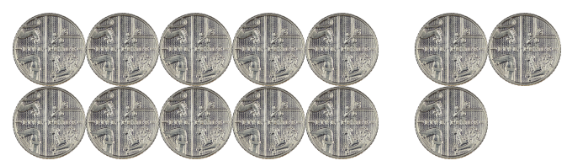 The number of 10 p coins can be expressed as <span class="blank">______</span> tens.