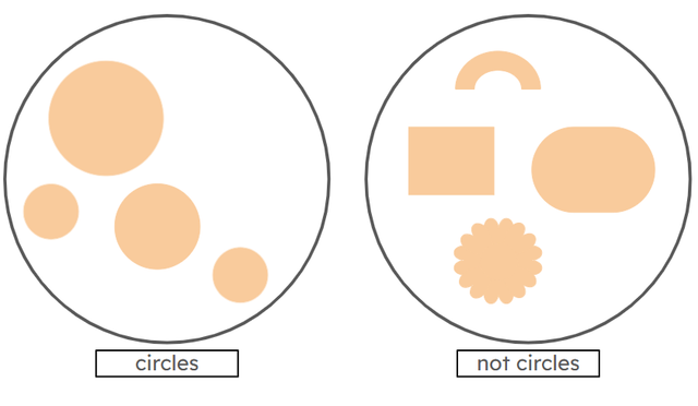 Which of these shapes could go in the “circles” group?