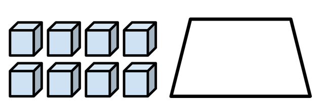 Izzy has 10 cubes altogether. How many are hidden under the pot? Complete the equation to show how many are hiding under the pot.   8 +___= 10
