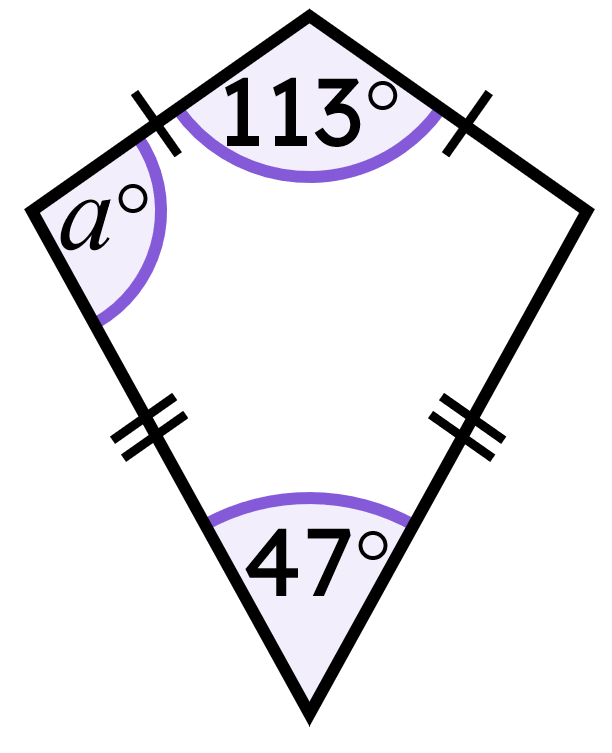 This quadrilateral is a kite. Find the value of angle <Math>a</Math>, in degrees.
