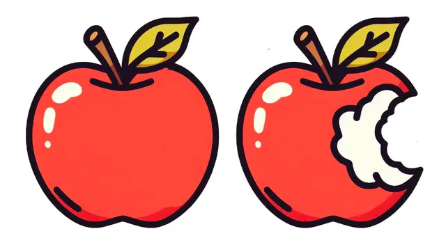 Look at the picture of the apple before and after it had been partly eaten. At which point did it have the greatest mass?