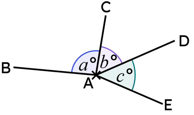 Match each angle given in three-point notation to the angle represented by a letter.