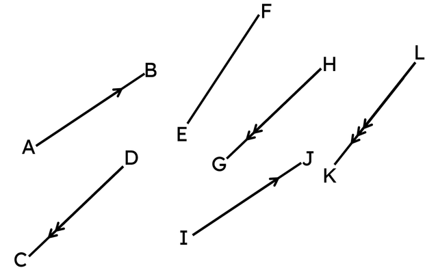 Match the line segment to the correct description that completes each sentence.