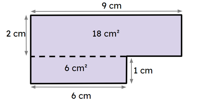 Which calculation would you use to find the area of this shape in the way it has been split into rectangles?
