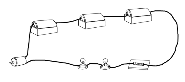 In this circuit, every component works as it should until one of the bulbs blows. Which statement correctly predicts what will happen to the other components?