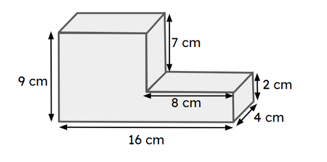 Use an efficient strategy to calculate the volume of this compound shape. <span class="blank">______</span> cm<Math>^3</Math>