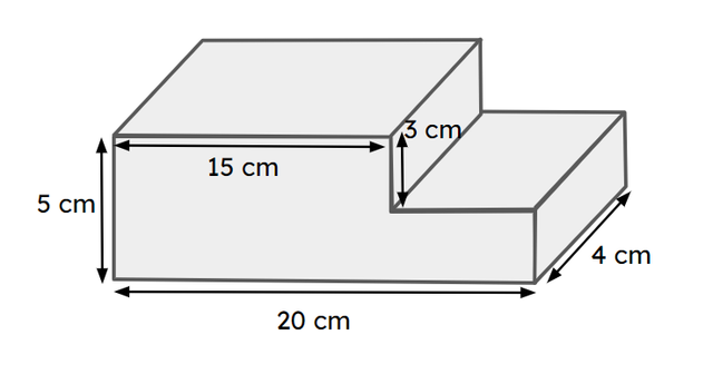 Use an efficient strategy to calculate the volume of this compound shape. <span class="blank">______</span> cm<Math>^3</Math>