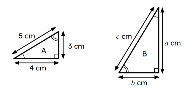 Triangle A has been enlarged by a scale factor of 2 to get triangle B. Match each unknown length from triangle B with its size.