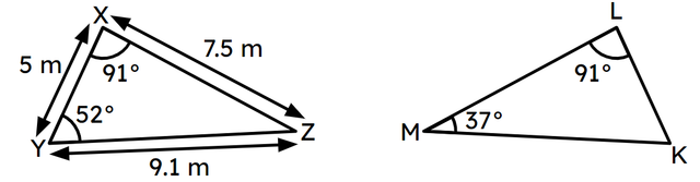 Triangle KLM is __________ to triangle XYZ.
