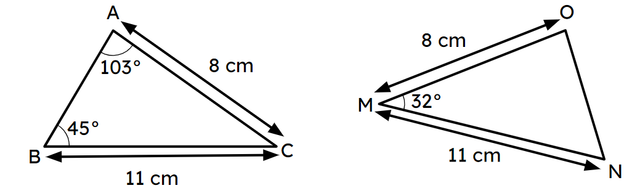 Are the triangles ABC and MNO congruent?