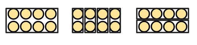 This image shows that 1 × 8 = 2 × 4 = 4 × <span class="blank">______</span>