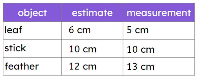 Look at the table. For which object was the estimate and measurement the same?
