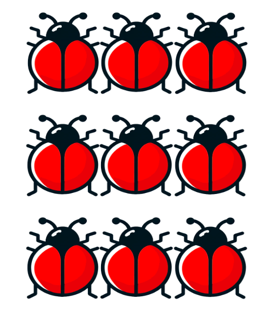 This image shows 9 ladybirds, each with 6 legs. How many legs are there altogether? <span class="blank">______</span> legs