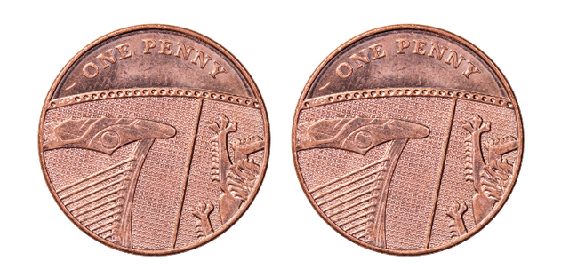 Two one-penny coins