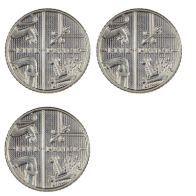 Three five-pence coins.
