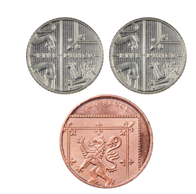 Two 5 p and one 2 p coin.