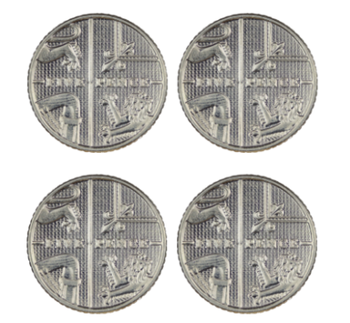 Four five-pence coins