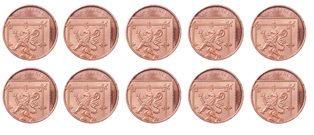 Ten 2 p coins