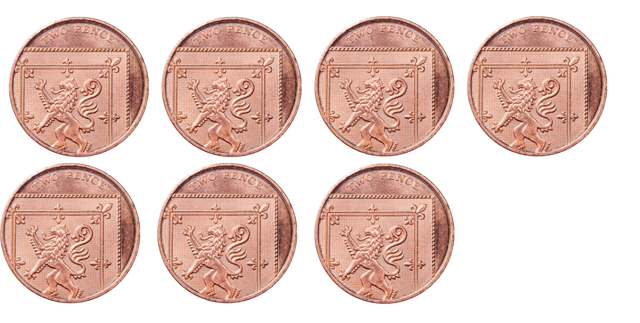 Seven 2 p coins