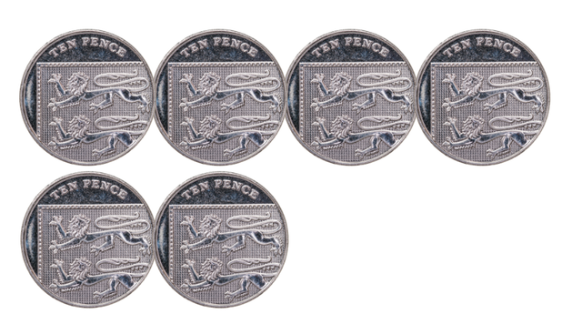 Alex has six 10p coins in his pocket. How much money does he have?
