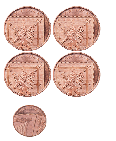 What is the total value of these coins? <span class="blank">______</span> p