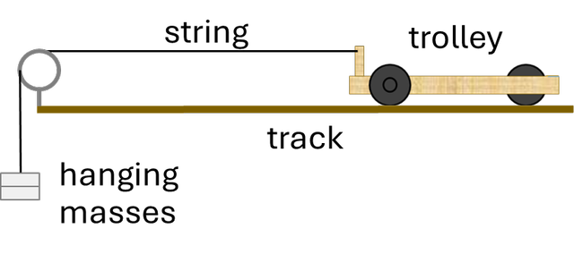 A student wants to find the relationship between force and acceleration of a trolley. They will use masses on a hanger to pull the trolley. 
To make the test fair, how should they increase the force?