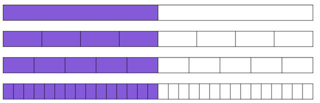 Match the pairs of equivalent fractions you can see in the image.