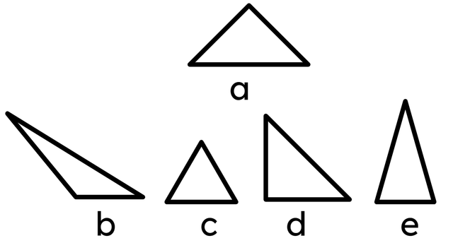 Which triangle is exactly the same size and shape as shape a)?