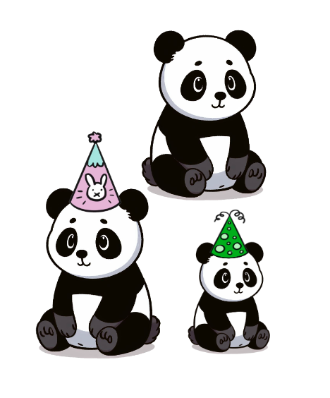 Which repeated addition equation represents the fraction of pandas wearing hats here?