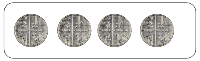 Four 5 pence coins