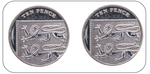 Two 10 pence coins