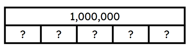 Look at the bar model and complete the sentence. Each part has a value of ___