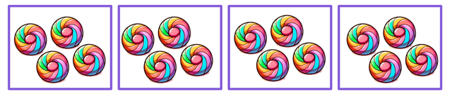 Which is the correct expression for the groups of sweets shown here?