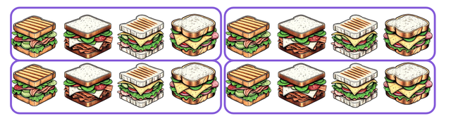 Look at the image which shows 4 groups of 4   How would you change 4 × 4 to show 4 × 3?