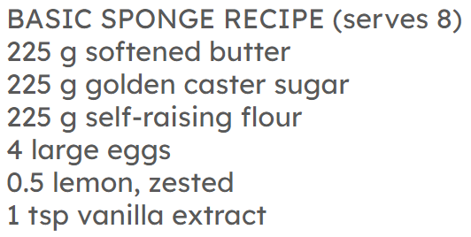 Lucas uses 450 g self-raising flour to make a sponge. Lucas should use <span class="blank">______</span> eggs for his sponge.