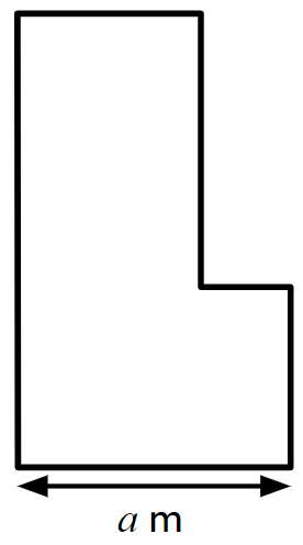 The compound rectilinear shape is constructed by joining two congruent rectangles. The total area is 90 m². The area of each congruent rectangle is <span class="blank">______</span> m².