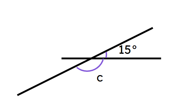 The image is not to scale. What is the value of missing angle c? c = <span class="blank">______</span>°