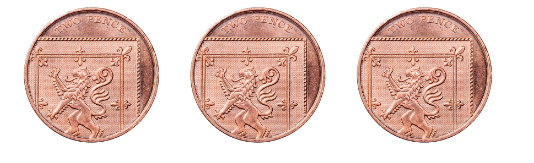 There are three two pence coins.  The total value is <span class="blank">______</span> p.