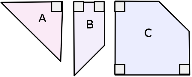 How many pairs of perpendicular sides do these shapes have? Match the shape with the correct number of pairs of perpendicular sides.