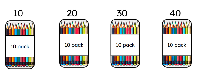 There are __________ packs of 10 pencils.