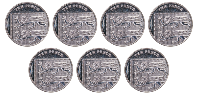 Look at the representation below which shows 10 pence coins. This is the same as 7 × <span class="blank">______</span>