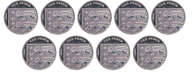 What is the total value of these 10 pence coins? <span class="blank">______</span> p